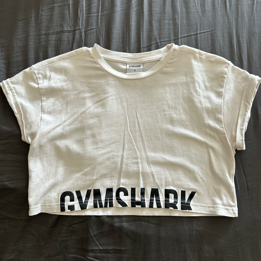 Gymshark Cream Crop Top with Black Logo